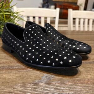 ALDO Mens Black Suede Star Perforated Slip‎ On Loafers Size 8 Dress Shoes